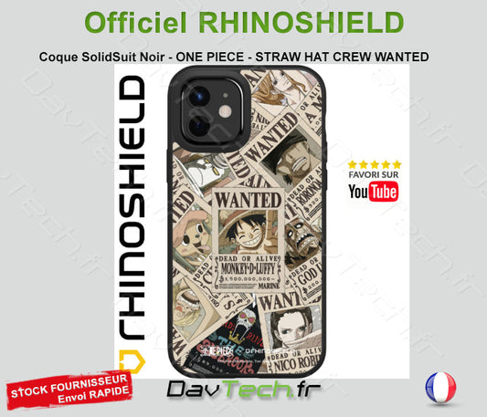 COQUE SOLIDSUIT POUR APPLE IPHONE 14 - NOIR - ONE PIECE - STRAW HAT CREW WANTED - RHINOSHIELD