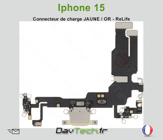 Nappe Connecteur JAUNE OR de charge dock pour Apple iPhone 15 - Reconditionné