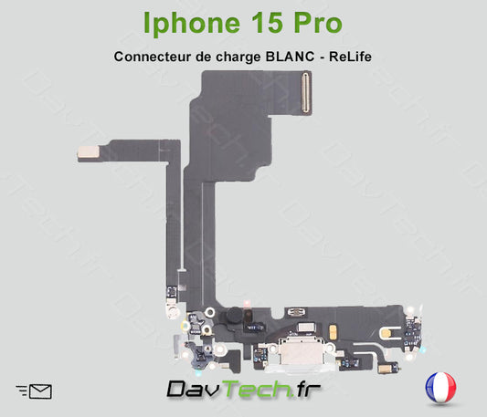 Nappe Connecteur BLANC de charge dock pour Apple iPhone 15 Pro - Reconditionné