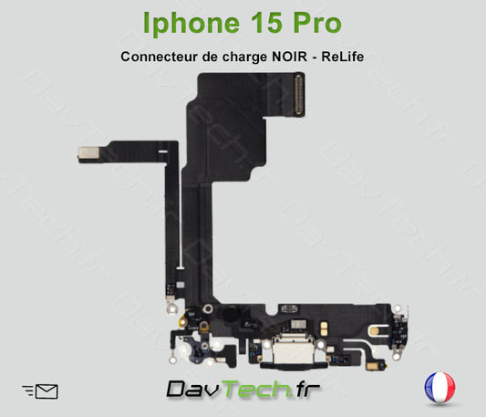 Nappe Connecteur NOIR de charge dock pour Apple iPhone 15 Pro - Reconditionné