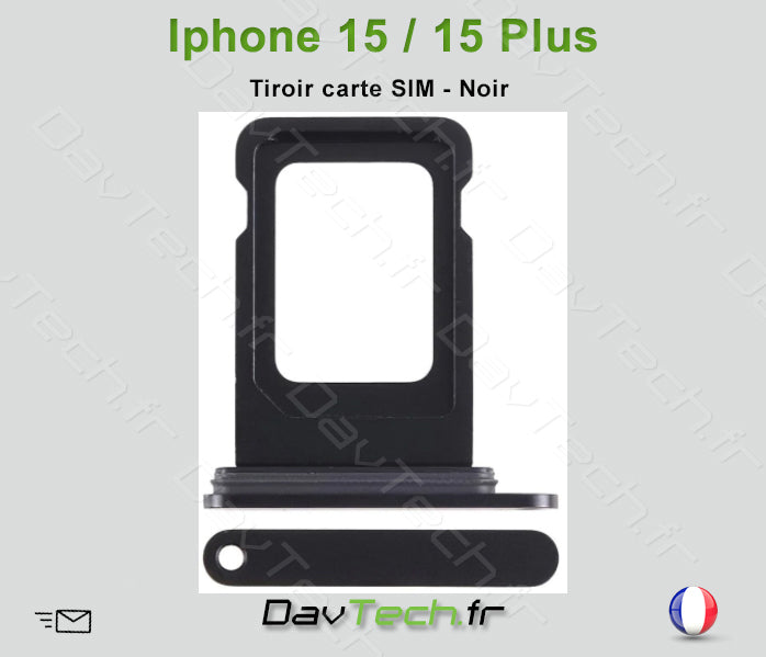 Tiroir carte SIM NOIR pour Apple iPhone 15 / 15 Plus