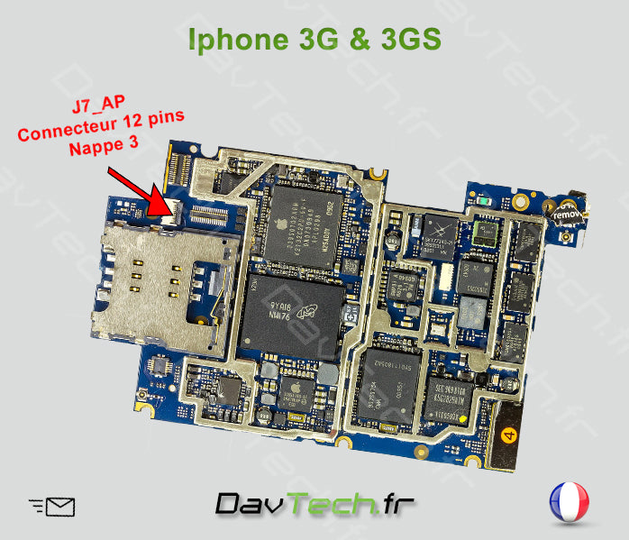 Connecteur FPC J7 12 pins Nappe 3 proximité pour iPhone 3G & 3Gs