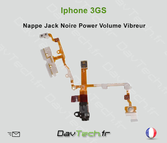 Nappe Jack Noire Power Volume Vibreur pour iPhone 3GS