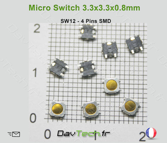 Micro switch 3.3x3.3x0.8mm 4 pins SMD bouton poussoir push