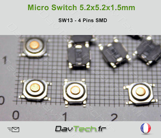 Micro switch 5.2x5.2x1.5mm 4 pins SMD bouton poussoir push