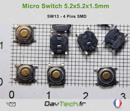 Micro switch 5.2x5.2x1.5mm 4 pins SMD bouton poussoir push