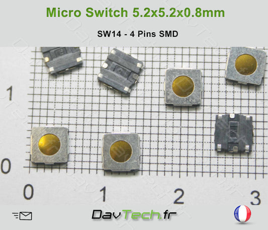 Micro switch 5.2x5.2x0.8mm 4 pins SMD bouton poussoir push