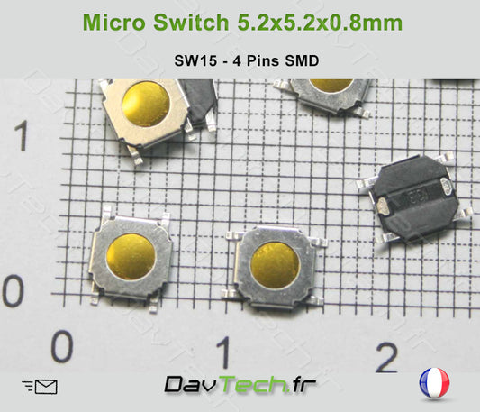 Micro switch 5.2x5.2x0.8mm 4 pins SMD bouton poussoir push