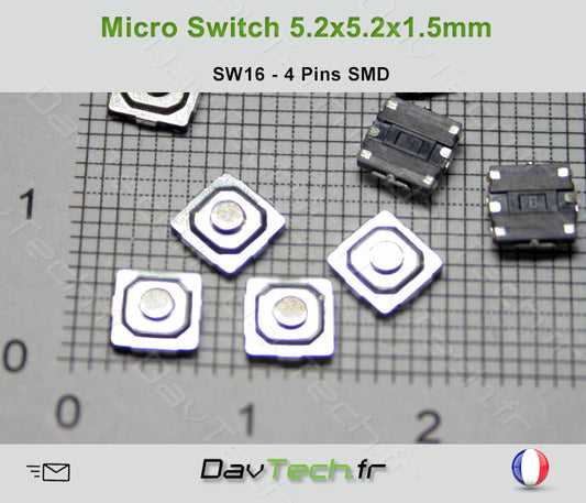 Micro switch 5.2x5.2x1.5mm 4 pins SMD bouton poussoir push