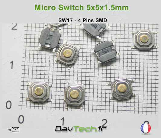 Micro switch 5x5x1.5mm 4 pins SMD bouton poussoir push