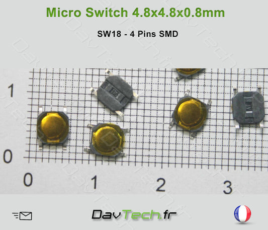 Micro switch 4.8x4.8x0.8mm 4 pins SMD bouton poussoir push