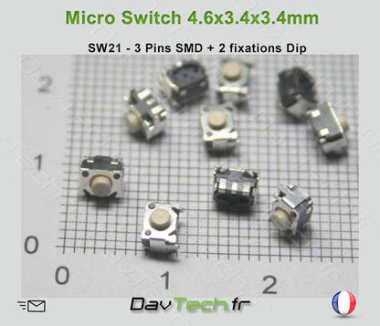 Micro switch 4.6x3.4x3.4mm 5 pins SMD bouton poussoir push