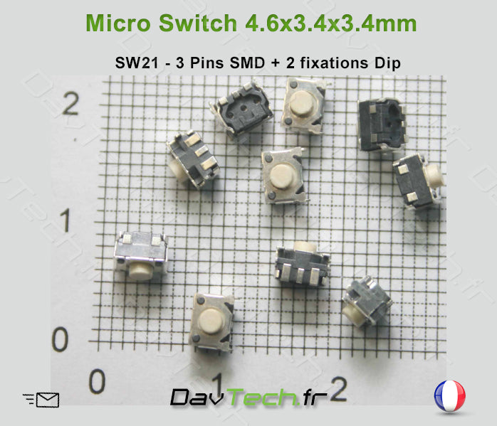 Micro switch 4.6x3.4x3.4mm 5 pins SMD bouton poussoir push