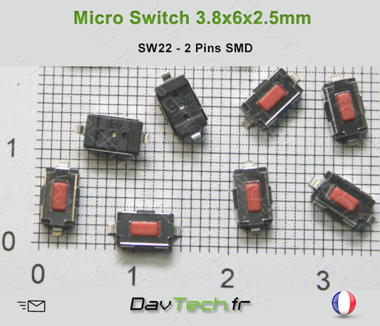 Micro switch 3.8x6x2.5mm 2 pins SMD bouton poussoir push