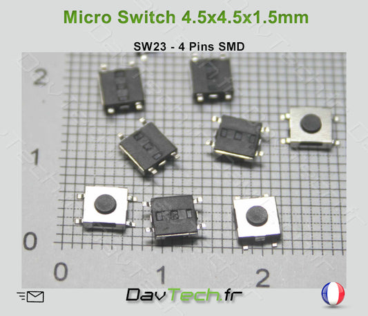 Micro switch 4.5x4.5x1.5mm 4 pins SMD bouton poussoir push