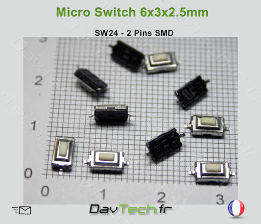 Micro switch 6x3x2.5mm 2 pins SMD bouton poussoir push