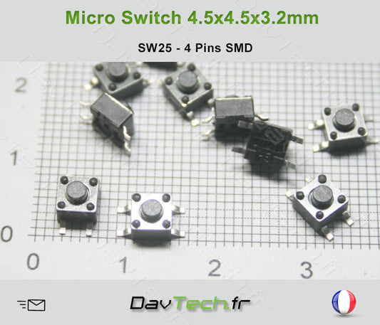 Micro switch 4.5x4.5x3.2mm 4 pins SMD bouton poussoir push