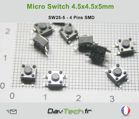 Micro switch 4.5x4.5x5mm 4 pins SMD bouton poussoir push