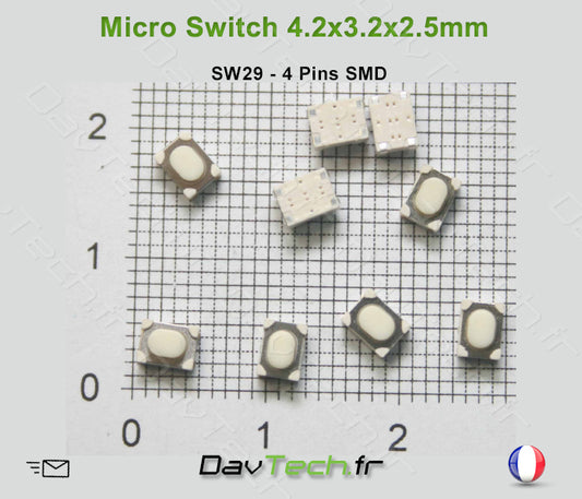 Micro switch 4.2x3.2x2.5mm 4 pins SMD bouton poussoir push