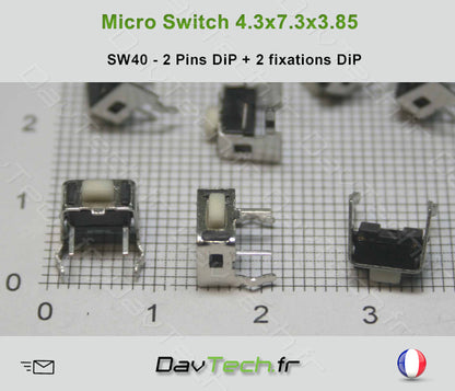 Micro switch 4.3x7.3x3.85mm 4 pins DiP bouton poussoir push