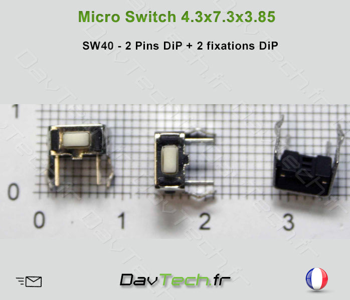 Micro switch 4.3x7.3x3.85mm 4 pins DiP bouton poussoir push