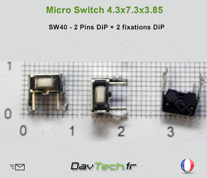 Micro switch 4.3x7.3x3.85mm 4 pins DiP bouton poussoir push