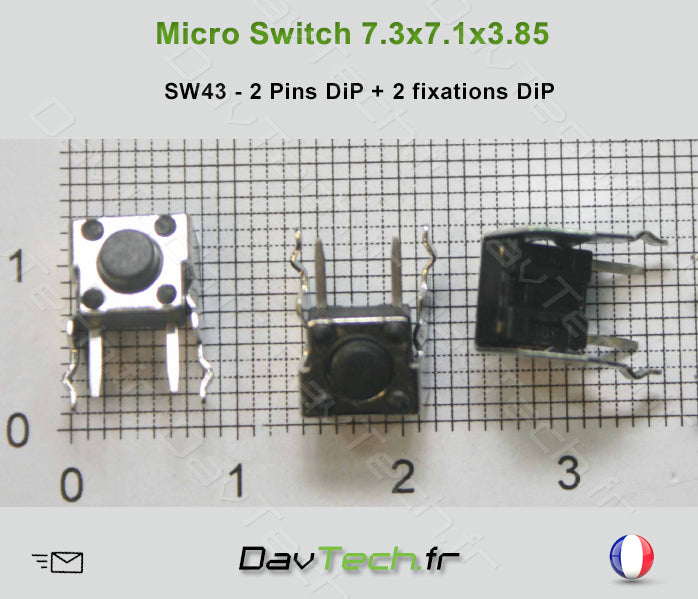 Micro switch 7.3x7.1x3.85mm 4 pins DiP bouton poussoir push