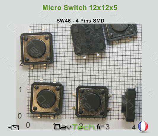 Micro switch 12x12x5mm 4 pins SMD bouton poussoir push