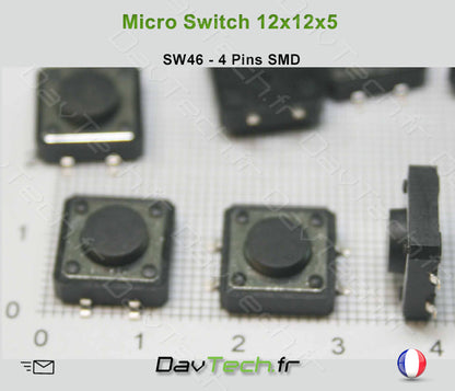 Micro switch 12x12x5mm 4 pins SMD bouton poussoir push