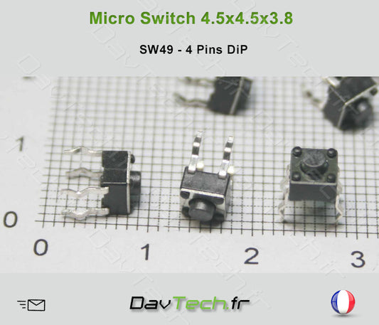 Micro switch 4.5x4.5x3.8mm 4 pins DiP bouton poussoir push