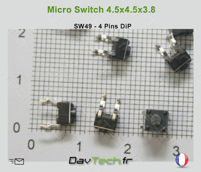 Micro switch 4.5x4.5x3.8mm 4 pins DiP bouton poussoir push