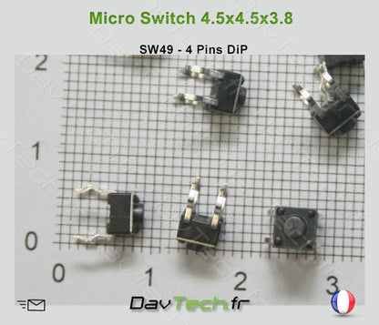 Micro switch 4.5x4.5x3.8mm 4 pins DiP bouton poussoir push