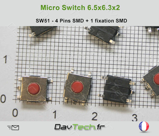 Micro switch 6.5x6.3x2mm 5 pins SMD bouton poussoir push