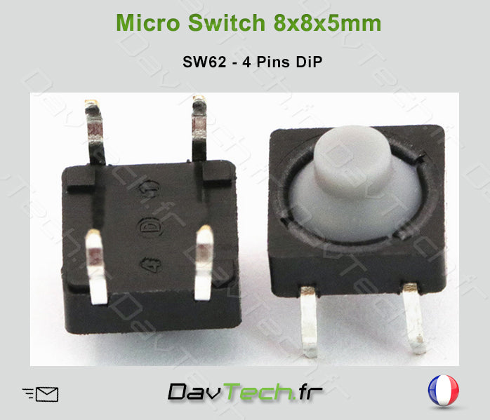 Micro switch 8x8x5mm 4 pins DiP bouton poussoir push