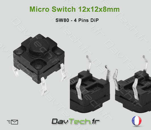 Micro switch 12x12x8mm 4 pins DiP bouton poussoir push button interrupteur