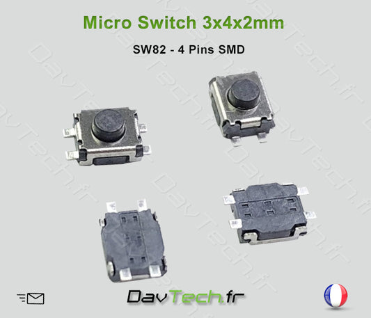 Micro switch 3x4x2mm 4 pins SMD bouton poussoir push button interrupteur