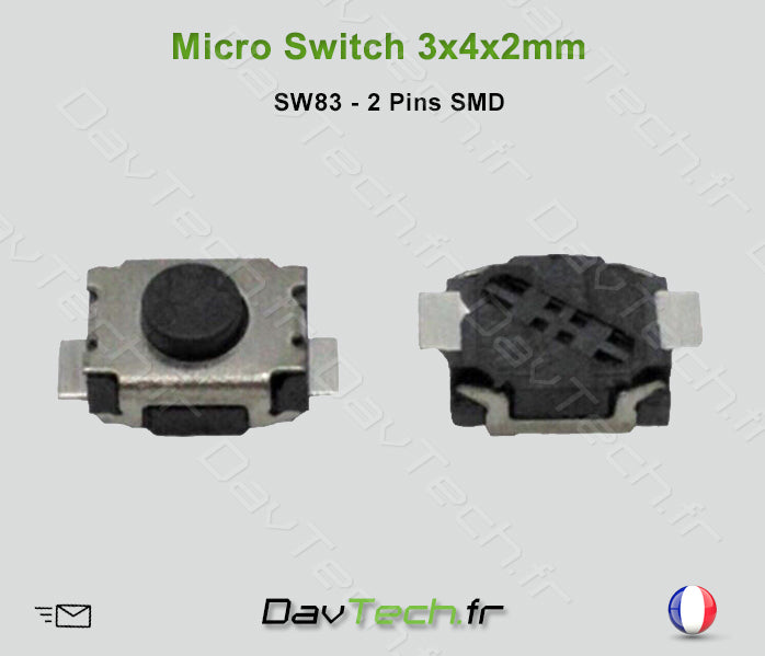 Micro switch 3x4x2mm 2 pins SMD bouton poussoir push button interrupteur