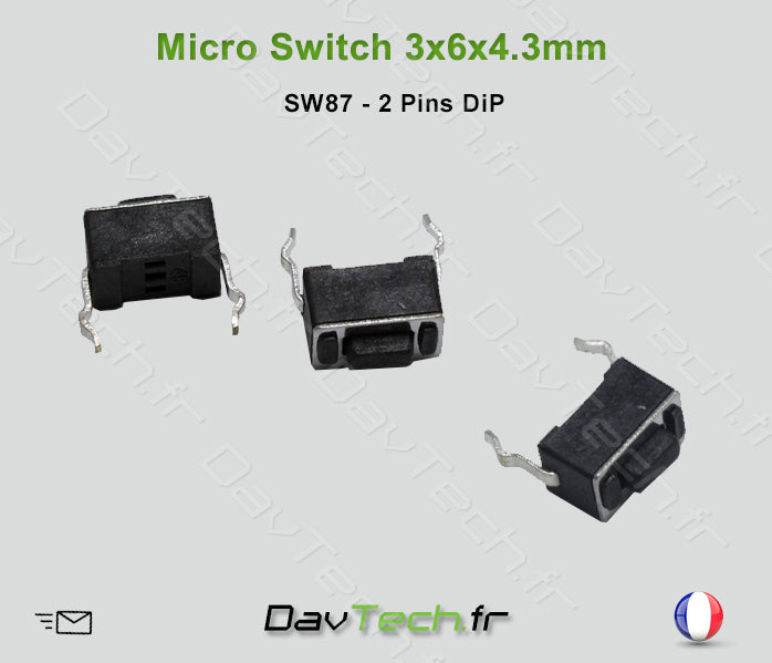 Micro switch 3x6x4.3mm 2 pins DiP bouton poussoir push button interrupteur