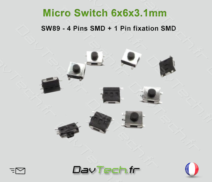 Micro switch 6x6x3.1mm 5 pins SMD bouton poussoir push button interrupteur