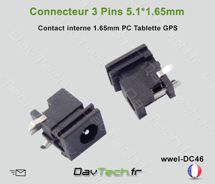 Connecteur de charge d'alimentation broche 5.1*1.65mm ordinateur portable tablette notebook