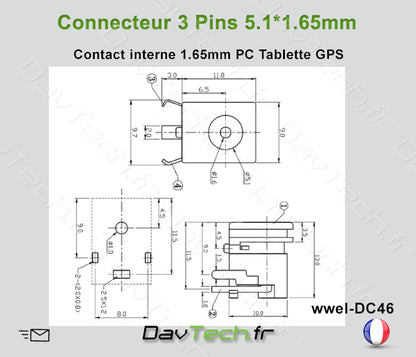 Connecteur de charge d'alimentation broche 5.1*1.65mm ordinateur portable tablette notebook