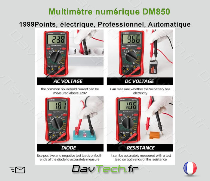 Multimètre numérique DM850 ROUGE , 1999 Points, électrique, Professionnel, Automatique, testeur de Tension AC/DC