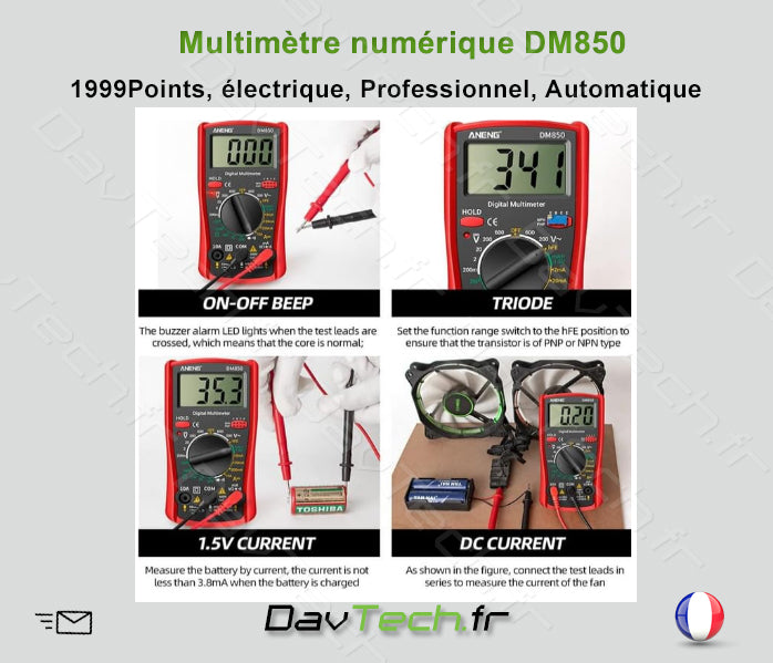 Multimètre numérique DM850 ROUGE , 1999 Points, électrique, Professionnel, Automatique, testeur de Tension AC/DC