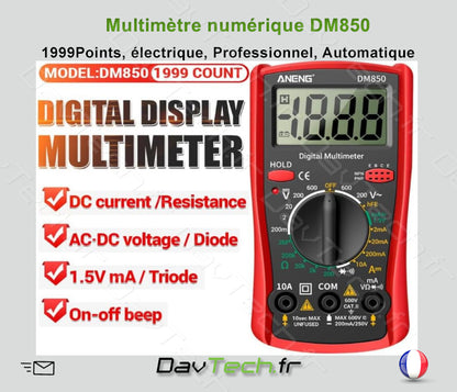 Multimètre numérique DM850 ROUGE , 1999 Points, électrique, Professionnel, Automatique, testeur de Tension AC/DC