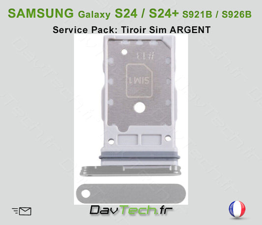 Tiroir Sim ARGENT Galaxy S24/S24+ (S921B/S926B) Service Pack